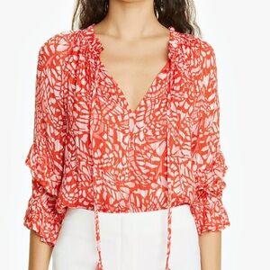 Ramy Brook Altyn printed metallic blouse Red Patterned Women's Top